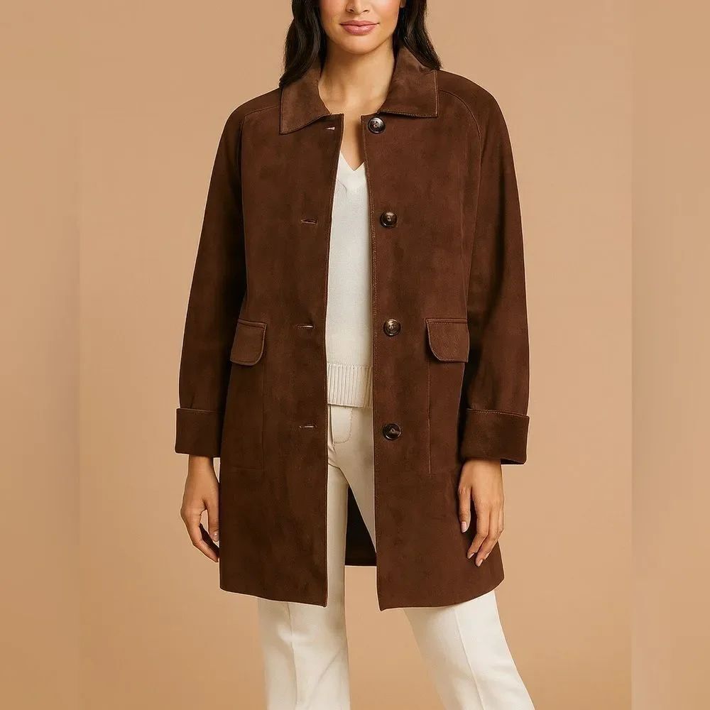 Harve Benard Benard Holtzman Faux Suede Car Coat Brown Size 8
